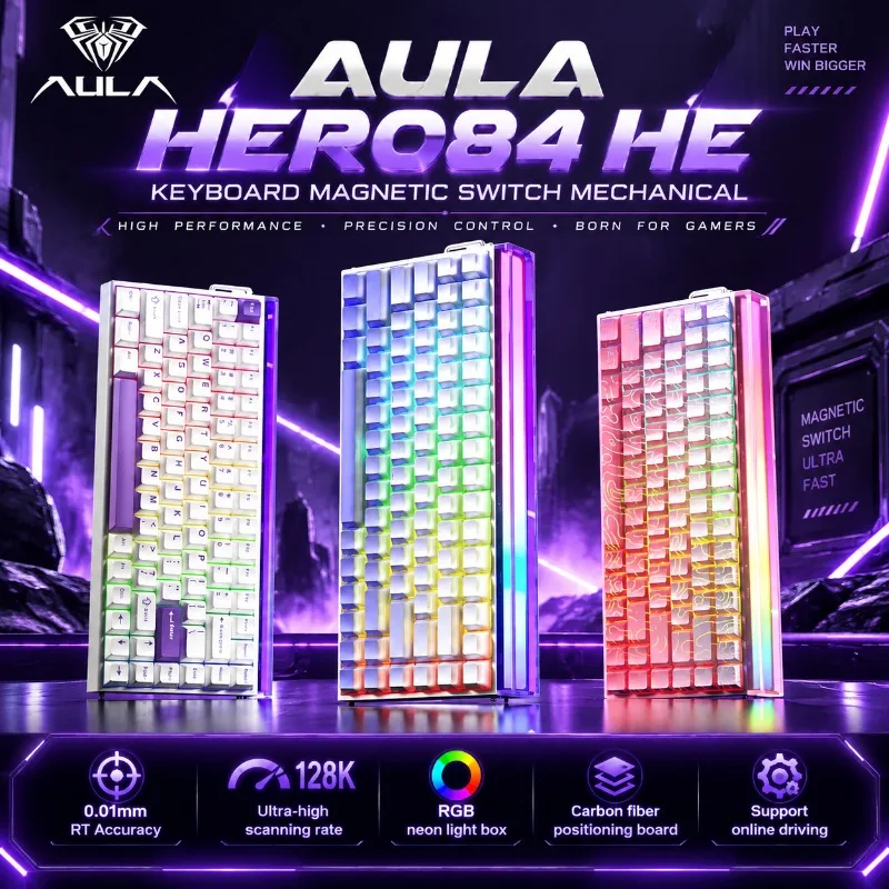 AULA HERO84 HE 기계식 마그네틱 스위치 게이밍 키보드 홀 이펙트 스위치 8K 폴링 레이트 128K 스캔 레이트 RGB 백라이트 e스포츠용