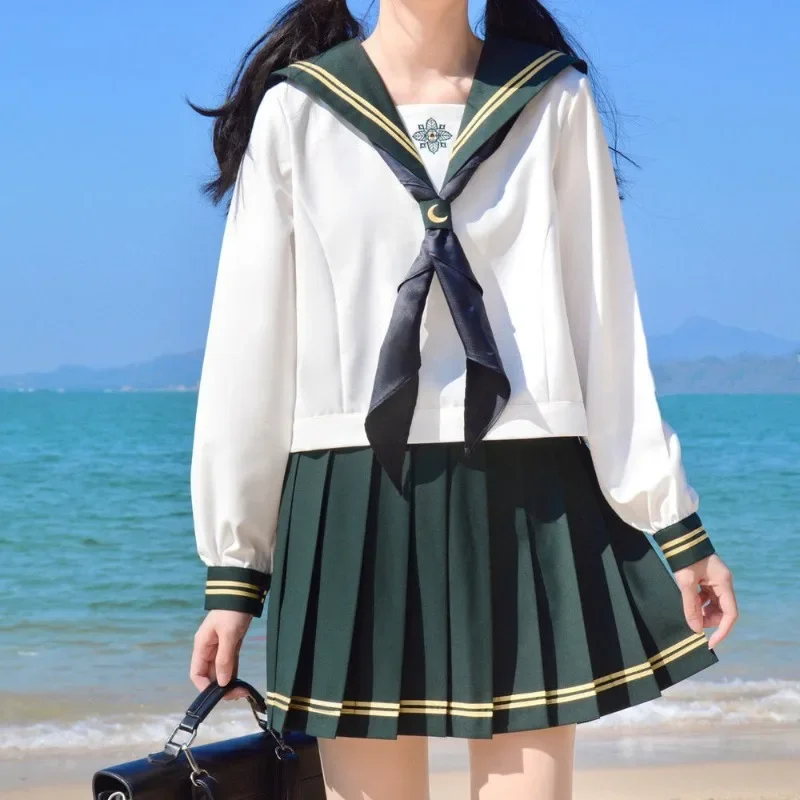 

Cute Women Sexy JK Suit Sailor Blouse Pleated Skirt Set Japanese School Uniforms Student S-2xl Basics Student Girls Costume