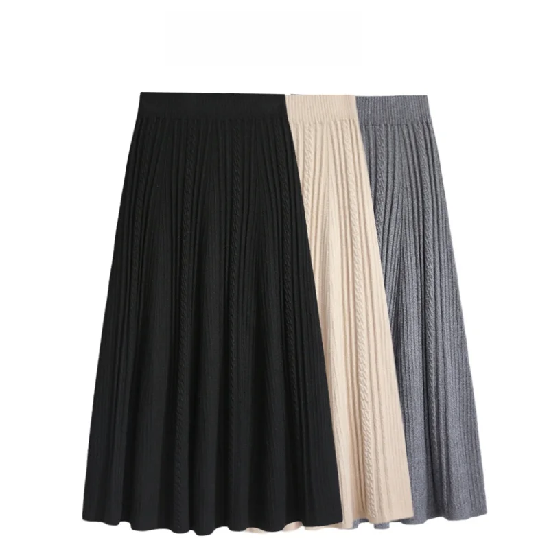 

High Waist Knitted A-Line Skirt for Women Pear ape Body Fit Casual Autumn Season Cara CLUB plus Size Faion