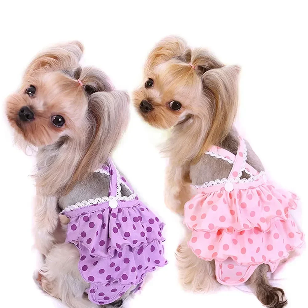 Female Dog Diaper Washable Menstrual Panties Dogs Nappy Sanitary Pants Physiological Underwear Dot Print Shorts Puppy Pants