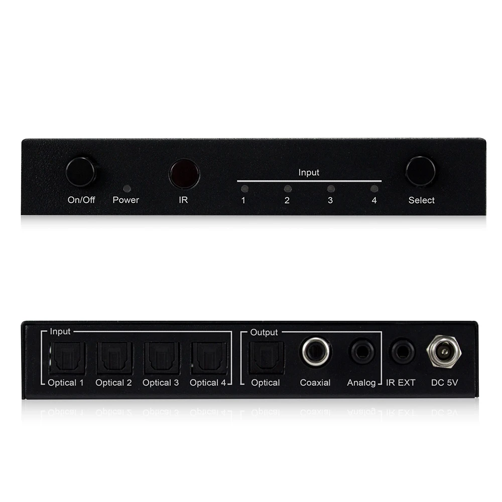 4 Port Optical Audio Switcher 4 in 1 Out,Optical Audio Splitter with IR Remote Control and Built in Last Memory Function