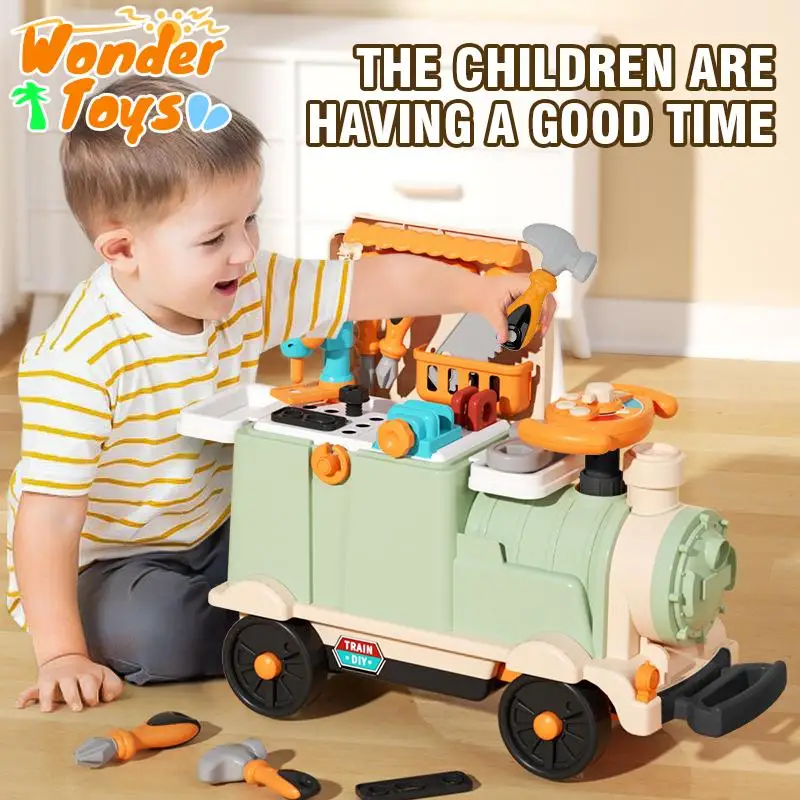 

Tool Playset 3In1 Role Play Ride-On Train Storage Box Doctor Nurse Kitchen Pretend Play Trolley Box Gifts for Kids Boys Girls