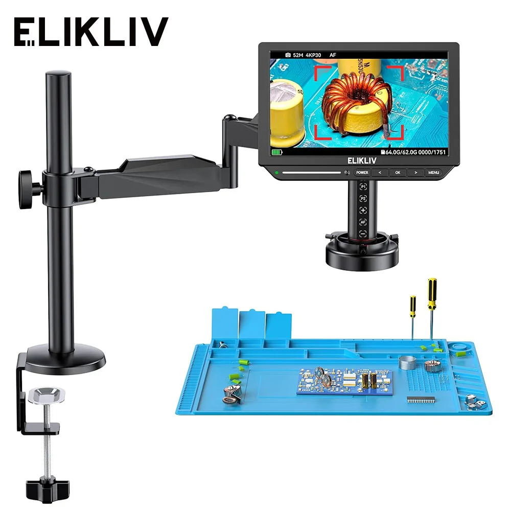 Imagem -06 - Elikliv-microscópio Digital de Foco Automático com Braço Microscópio de Solda Hdmi 4k para Eletrônicos Reparo de Telefone Em4k-af Flex 10.1 2000x