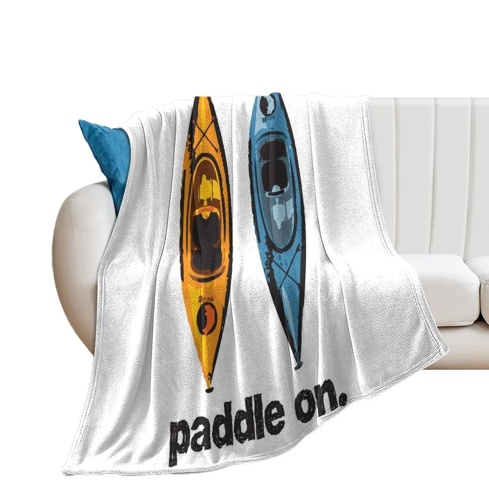 Kayak Design - with Paddle On text - blue and orange kayaks Throw Blanket warm winter Bed Fashionable Softest Blankets