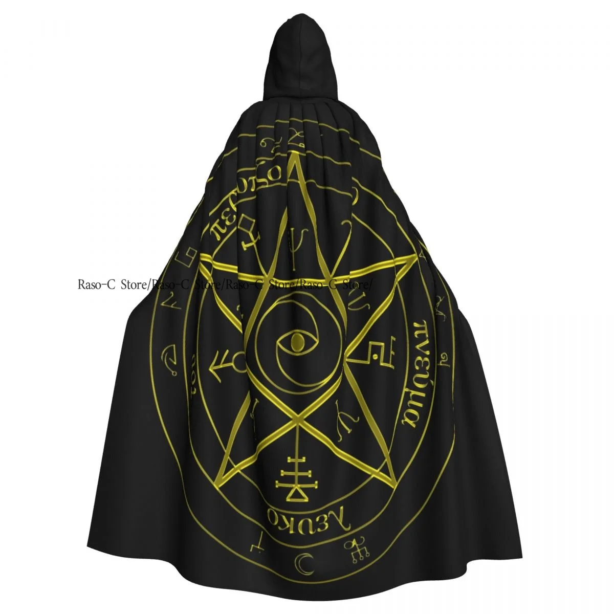 Adult Cloak Cape Hooded Demon Summoning Circle Print Medieval Costume Witch Wicca Vampire Elf Purim Carnival Party