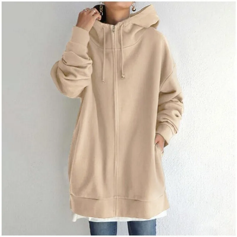 Women Hoodie Oversized Women's Drawstring Hood Zipper Front Hooded Sweatshirt Long Sleeve Sweatshirt Cargo Style Women's Zip-Up
