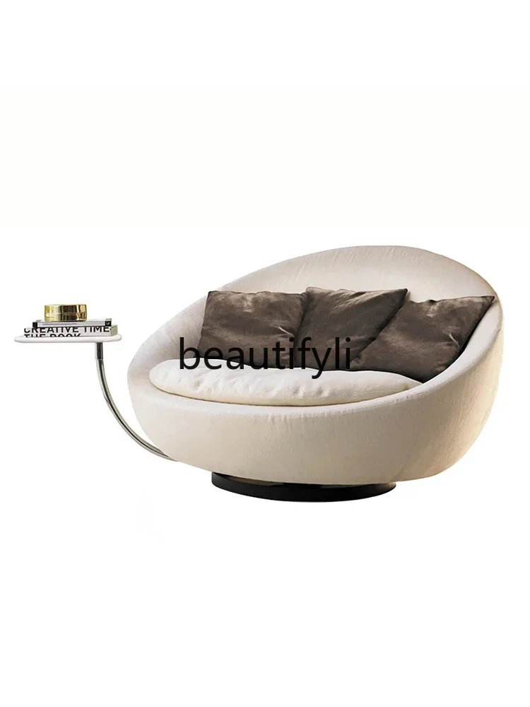 Minimalist round fabric single sofa modern lazy rotating balcony leisure chair