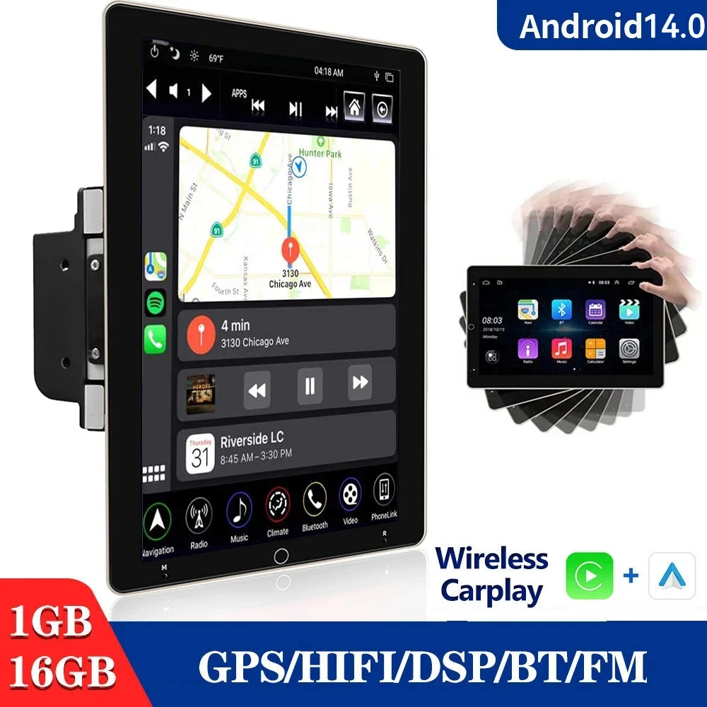 2din Carplay Android 14.0 Radio Multimedia Speler Draaibaar Scherm voor Toyota Volkswagen Hyundai Nissan Kia Renault Suzuki Lada