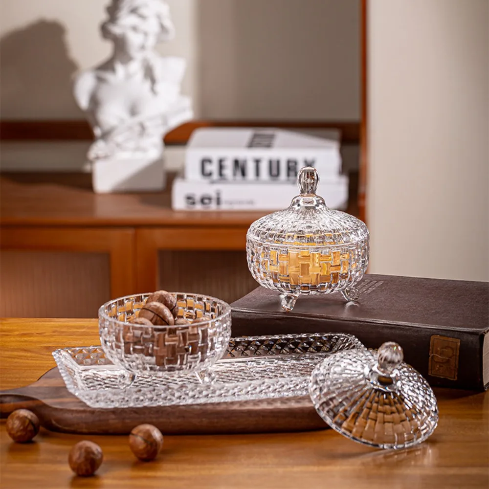 Elegant Glass European Style Candy Jar Colorful with Lid Snack Jar Dust-proof Fruit Bowl Nut