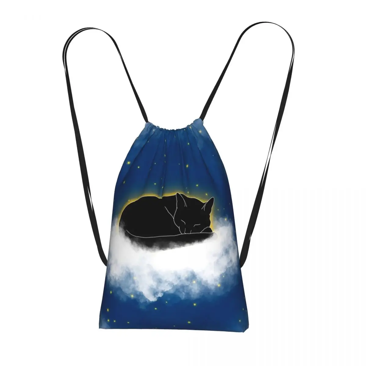 

Black Cat And Dreamy Cloudy Night Sky Backpacks Fashion Drawstring Bags Shoes Bag Book Bags for Travel Students