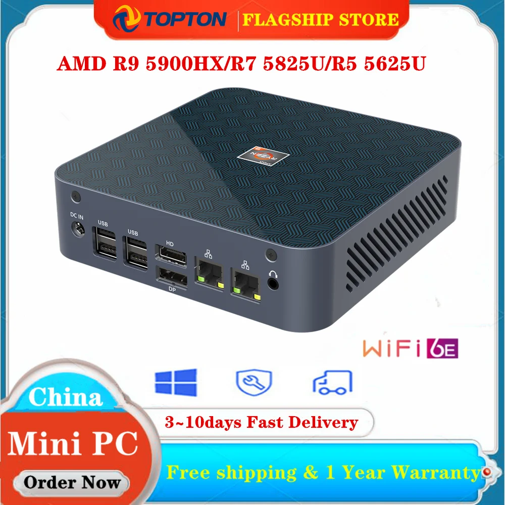 2024 Topton Gaming Mini PC AMD Zen3 Ryzen 9 5900HX R7 5700U 2*DDR4 3200MHz NVMe SSD 2.5G LAN Desktop Computer Windows 11 WiFi6E