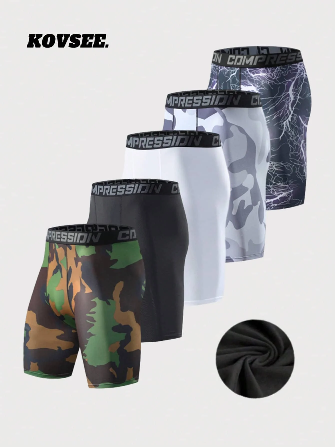 

5-Pack Men's Compression Shorts with Camo & Graphic Prints, Breathable Athletic Underwear