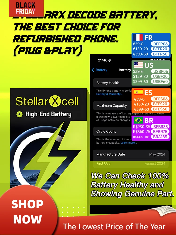 StellarXcell crack battery no pop up message for iPhone battery11promax 12promax13Pro Max 14ProMax Replacement Batteria+Tools