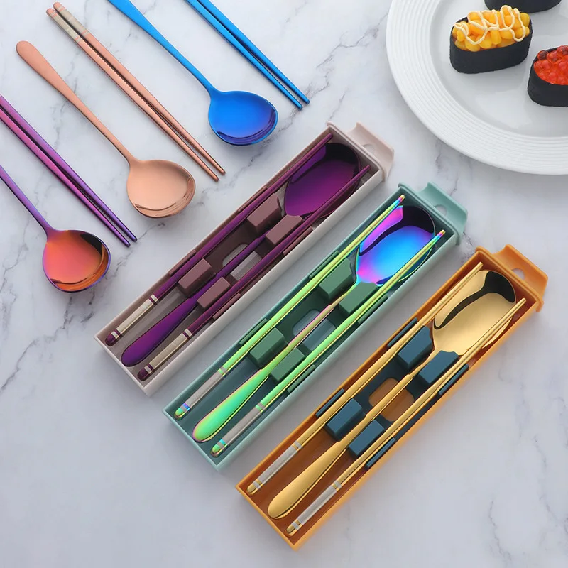 

304 Stainless Steel Spoon Chopsticks Set Korean Style Portable Tableware 2-Piece Set Student Single Tableware Set Chopstick Box