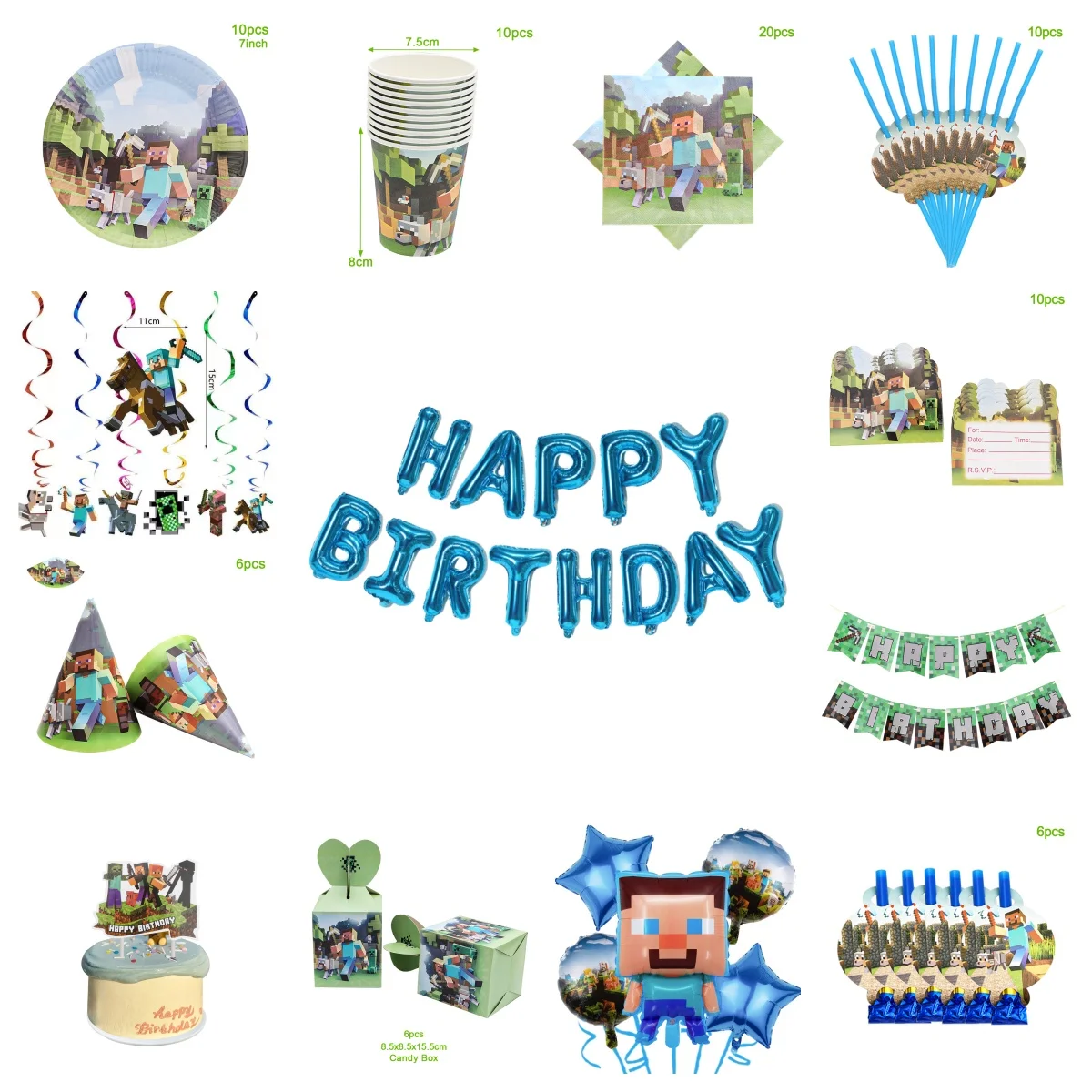 Hot Cartoon Pixel World Gioco Palloncino Festa Compleanno Vestito Decorazione Stoviglie usa e getta Sacchetto di carta Confezione regalo Cosplay Baby Shower