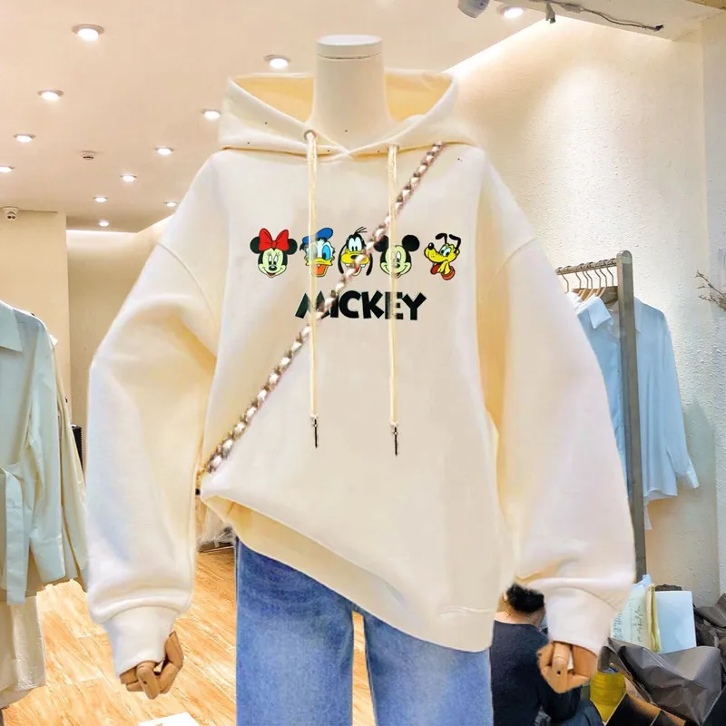 Disney Fall Sweatshirt Women\'s Hooded Loose Cartoon Mickey Print Student Jacket  Aesthetic  Hoodies Women