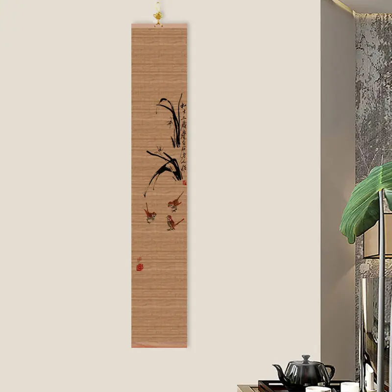 

Бамбуковая настенная лампа в китайском стиле, винтажный Декор для гостиной, спальни, штора с рисунком в стиле эстетики, настенное художественное украшение