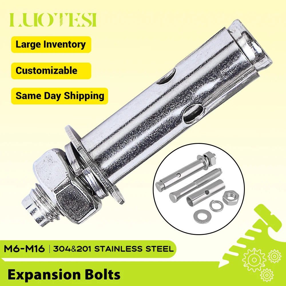 1pc Expansion Bolts 304/201 Stainless Steel M6 M8 M10 M12 M14 M16 M20 Wedge Anchors Screw for Cement Concrete Metal Panel