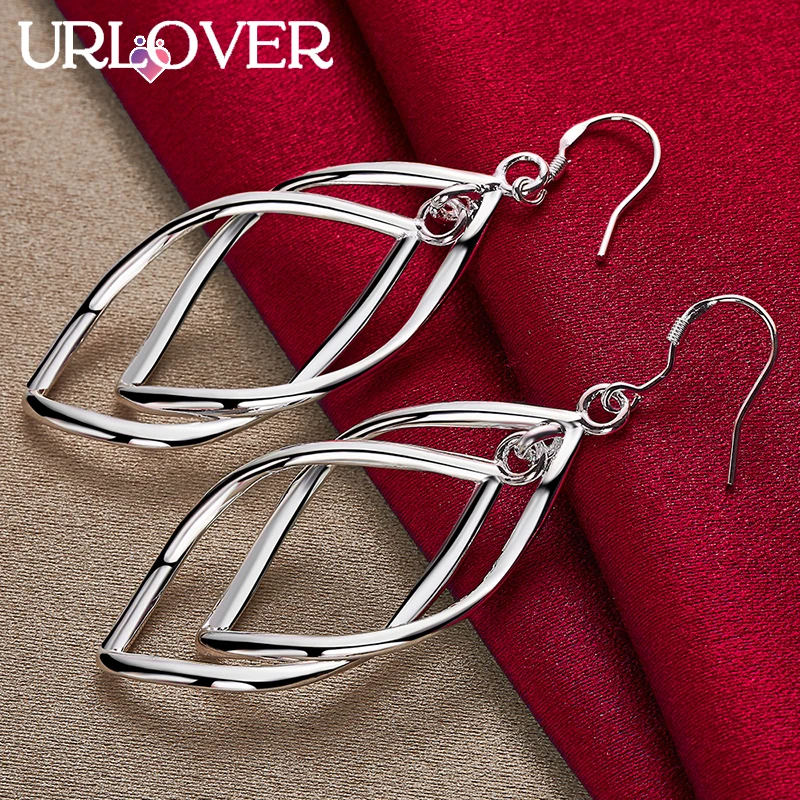 

URLOVER 925 Sterling Silver Earring For Woman Spiral Double Line Drop Earrings Fashion Party Wedding Charm Jewelry Birthday Gift