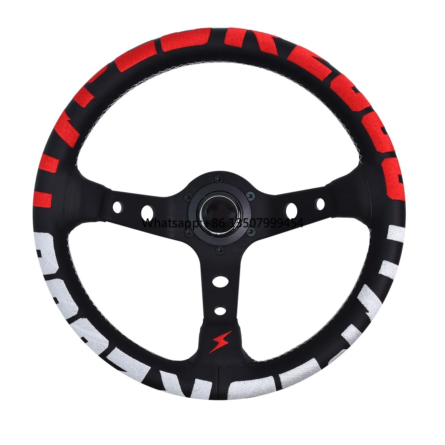

Custom Durable 13 Inch Steering Wheel Genuine Leather Universal Red Embroidered Racing Car Sports Steering Wheel