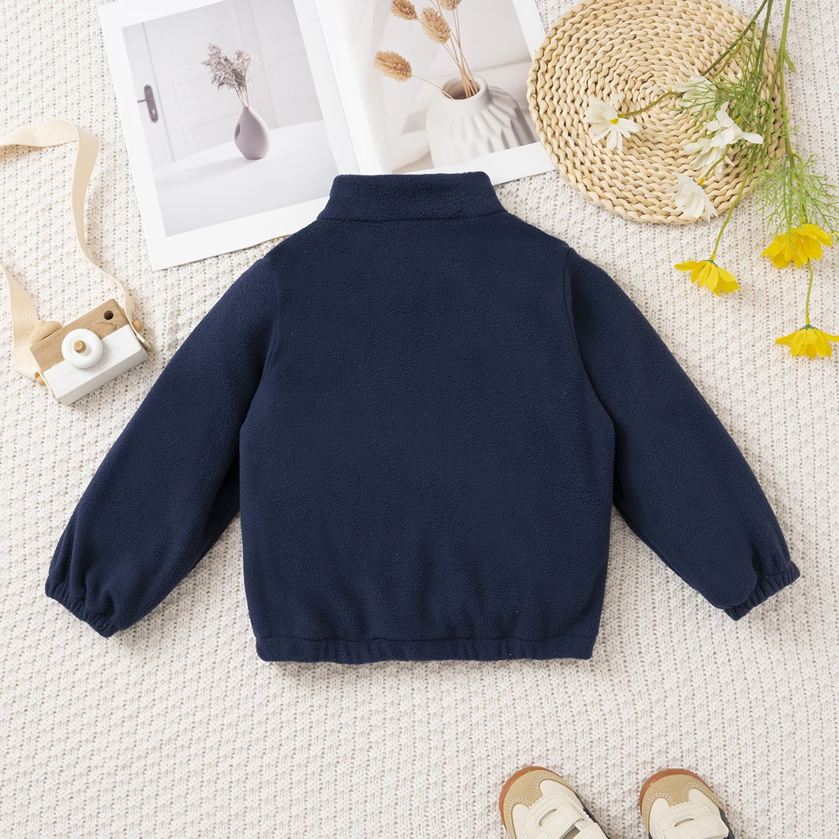 Kids Fleece Jacket Boys Girls Winter Color Block Stand Collar Zip Up Hoodie Soft Warm Knitted Outerwear Children Coat