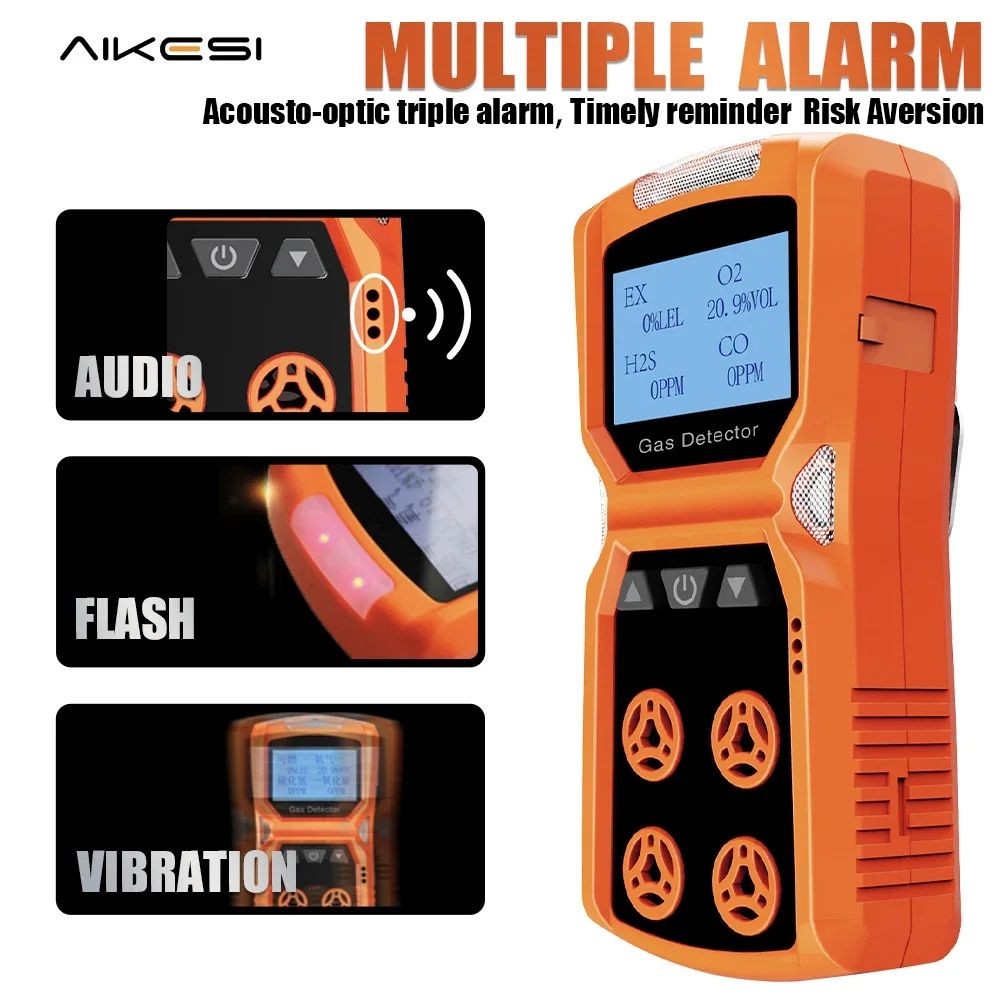 Aikesi 4 in 1 Gas Analyzers Multi Gas Detector LEL Combustible H2S O2 CO Portable Gas Leakage Detector LPG Industry