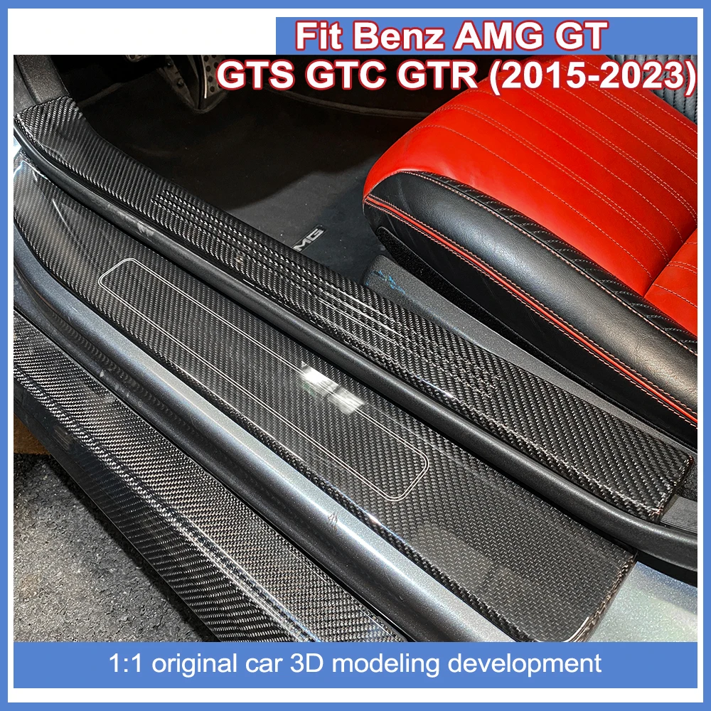 Fit Benz AMG GT GTS GTC GTR 2015-2023 Door Sill Threshold Strip Cover Plate Entry Guard Real Dry Carbo Trim Sticker Accessories