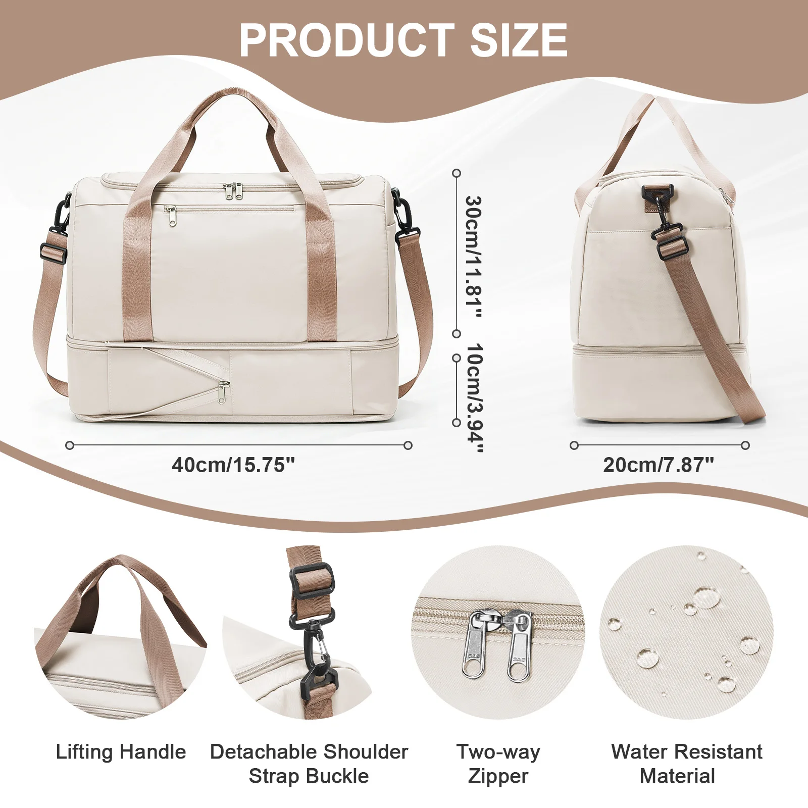 Reisetasche 40x30x20 für Ryanair, Sporttasche, Wochenendtasche, Handgepäck, Tragetasche, Reisetasche für Damen und Herren, Umstandstasche für das Krankenhaus – Detail 2