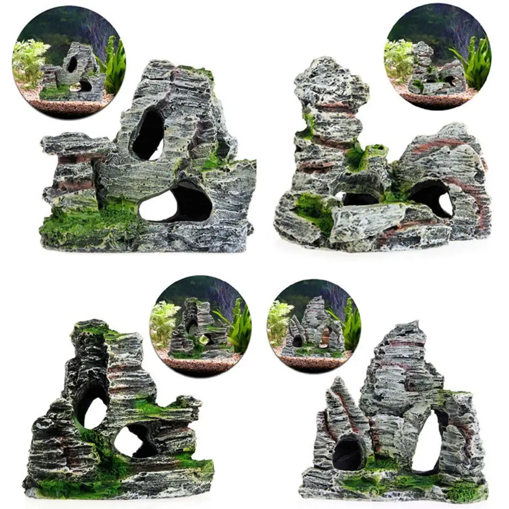 Aquarium View Mountain Resin Decor Rockery Fish Cave Ornament for Betta Turtle Tank Breeding and Hideout