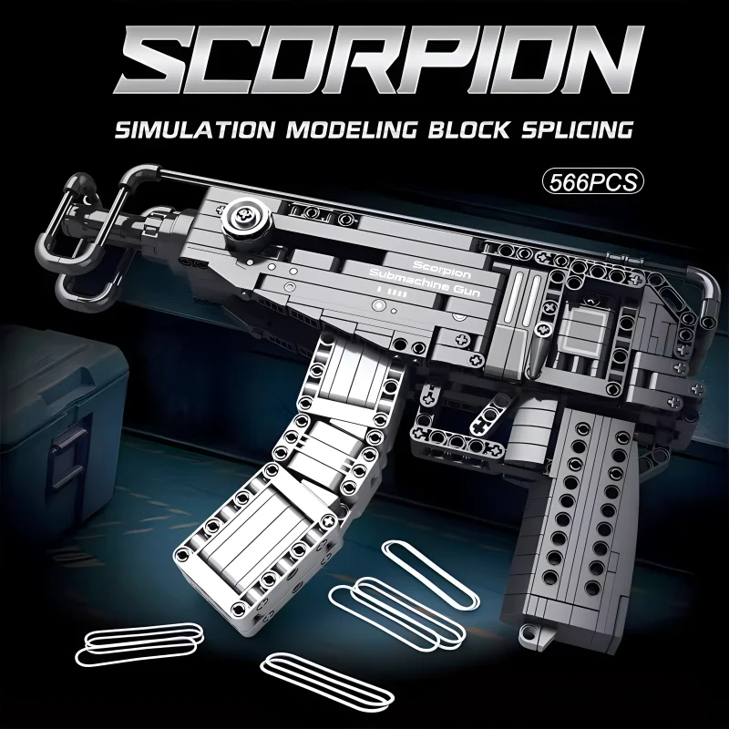 Reobrix 77029 Technical Scorpion SubmachineGun Model Military Weapon Building Blocks Bricks Puzzle Toys Brithday Gifts For Kids