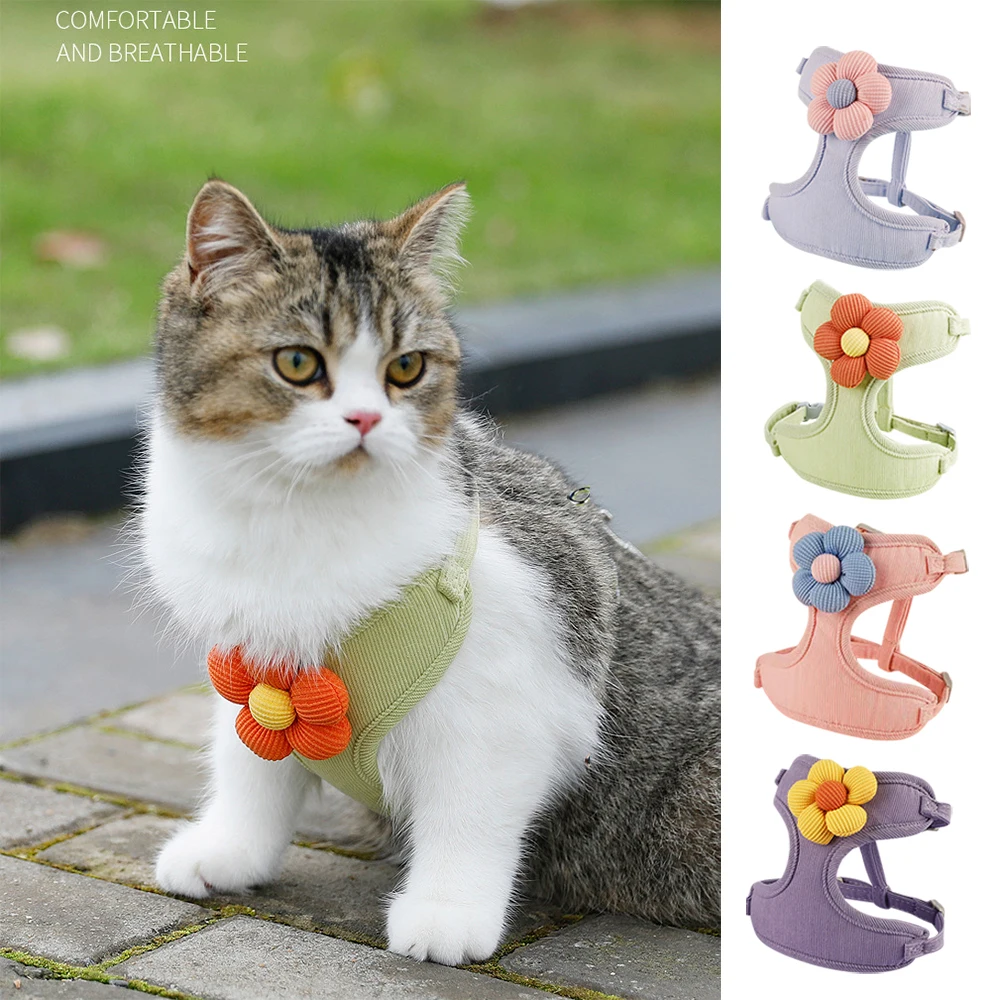 

Floral Print Cat Harness and Leash Set, Adjustable Escape-Proof Soft Mesh Vest, Reflective Kitten Harness for Walking, Training,