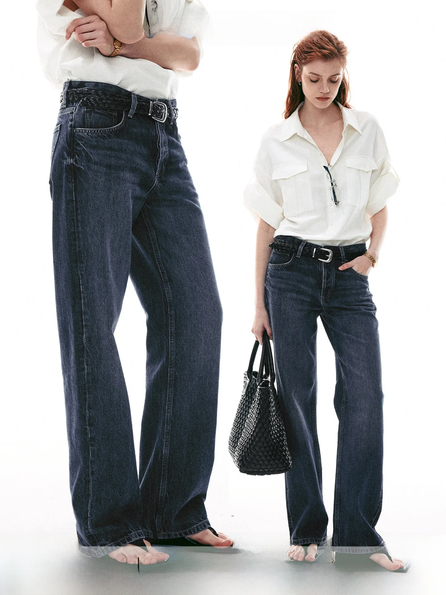 Retro Washed Loose Straight Leg Blue Jeans Long Pants Women's Summer Vintage Single Moment 26SS Classic Blue Denim Trousers