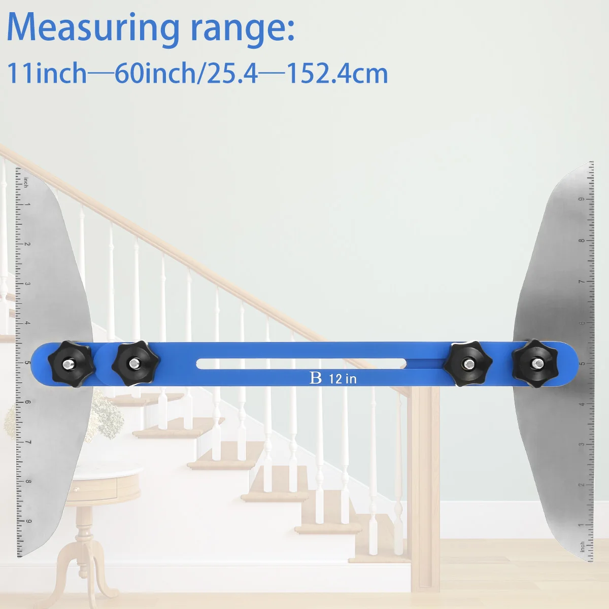 Jauge de bande de roulement d'escalier multifonctionnelle en métal, outil de mesure de haute précision, outil de gabarit de bande de roulement d'escalier réglable, 11-60 pouces, 2023