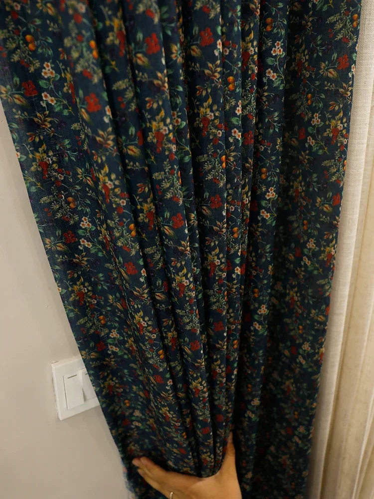 

American Country Floral Linen Cotton Curtains Vintage Farmhouse Custom Curtains for Bedroom Living RoomScreen Door Home Decor