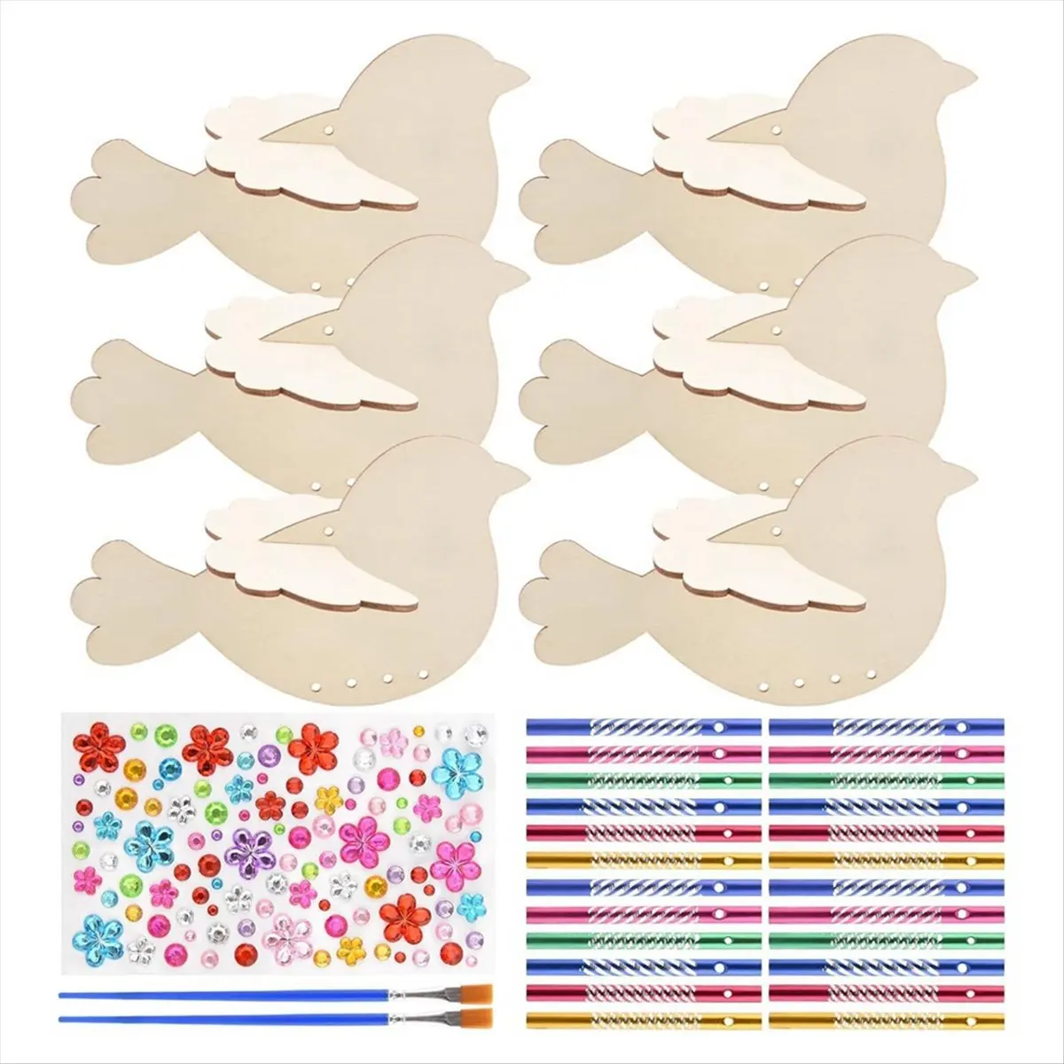 SSR 6 Pack 3D Bird Wind Chime Craft Kit for Kids,DIY Paint and Build Wooden Animal Crafts Set Birthday Gifts for Girls/Boys