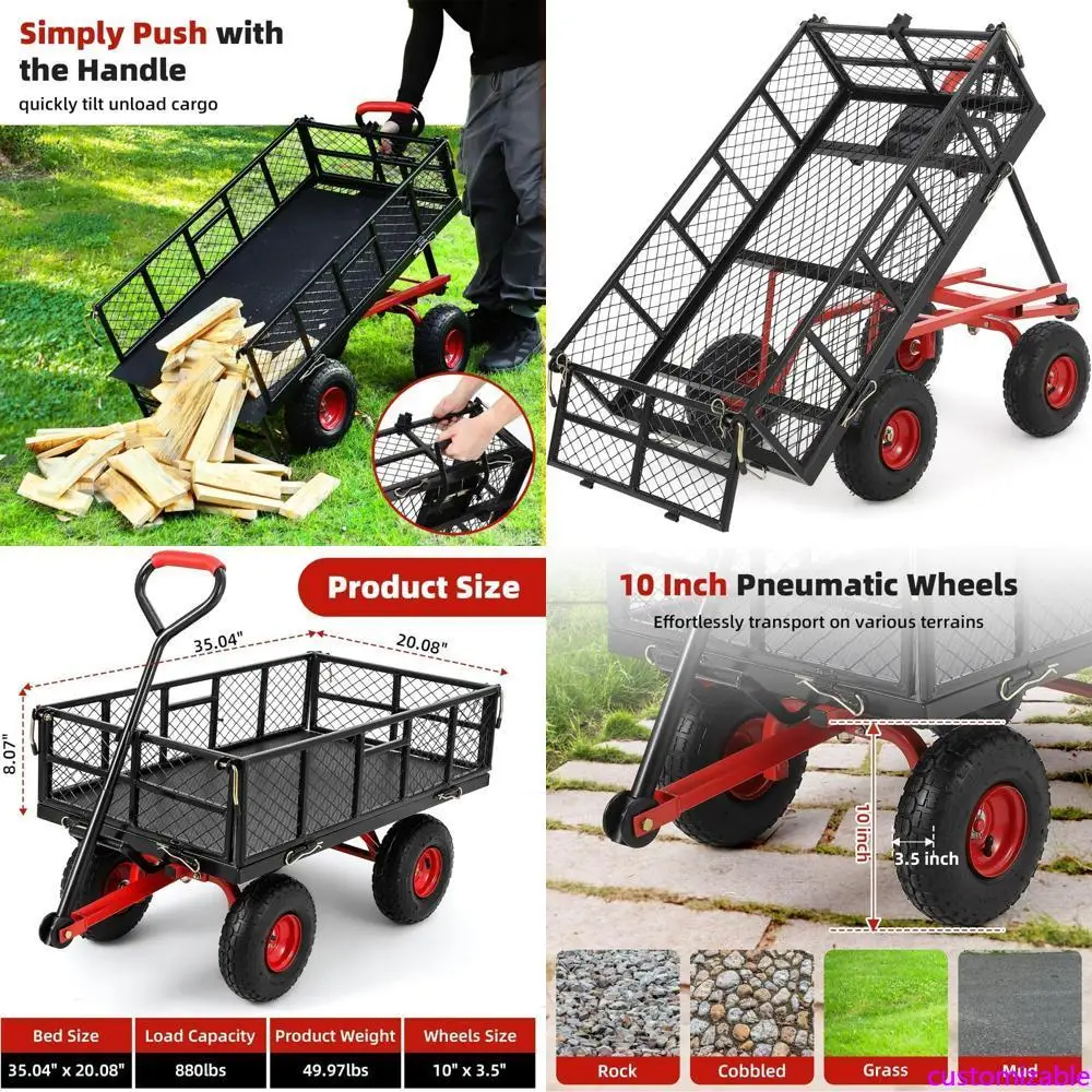 

Сверхмощная стальная садовая тележка емкостью 880 фунтов с 180 ° Поворотная ручка и съемные боки