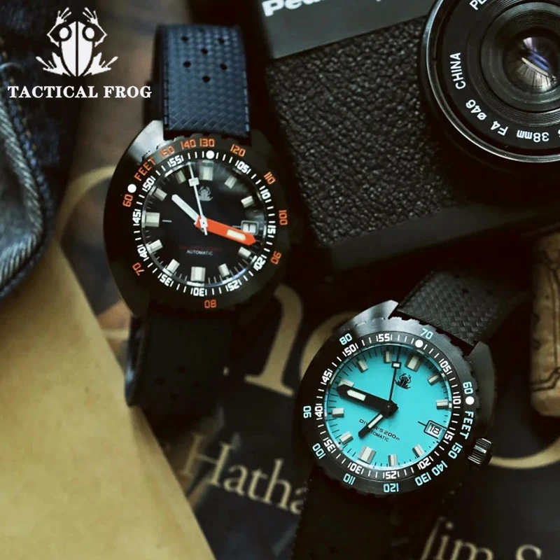 Tactical Frog PVD SUB300T Men Automatic Watches C3 Luminous Sapphire Crystal 200M Waterproof NH35 Mechanical Diver Wristwatches