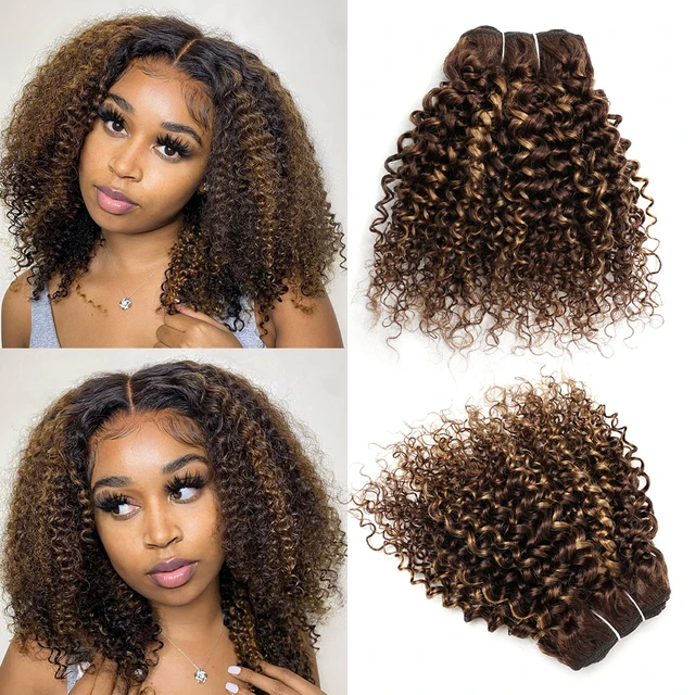 Jerry Curly 50Gram Human Hair Bundle P4 27 Highlight Brazilian Human Hair Extension Brown Mixed Honey Blonde For Bob Style