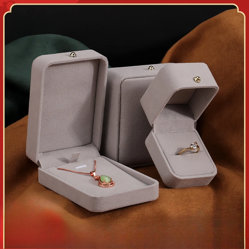 

High Quality Grey Velvet Series Jewelry Box Ring Necklace Pendant Jewelry Set Storage Box Jewelry Exquisite Gift Box