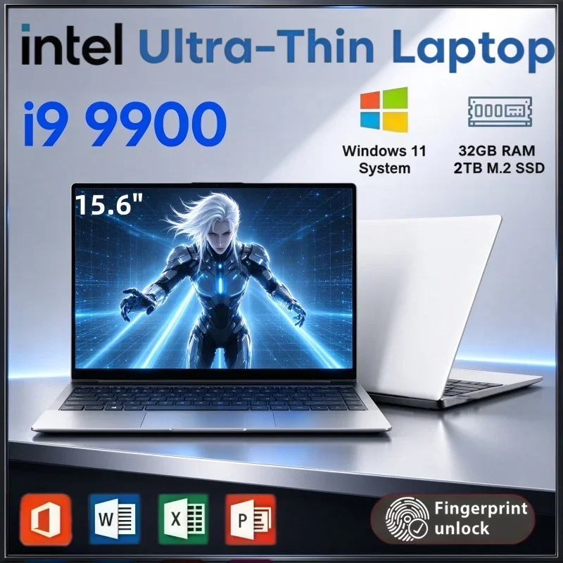 Portable Computer 15.6 Inch Intel Core I9 9900 Windows11 32GB RAM 2TB SSD Fingerprint Unlock Notebook For Daily Office Tasks