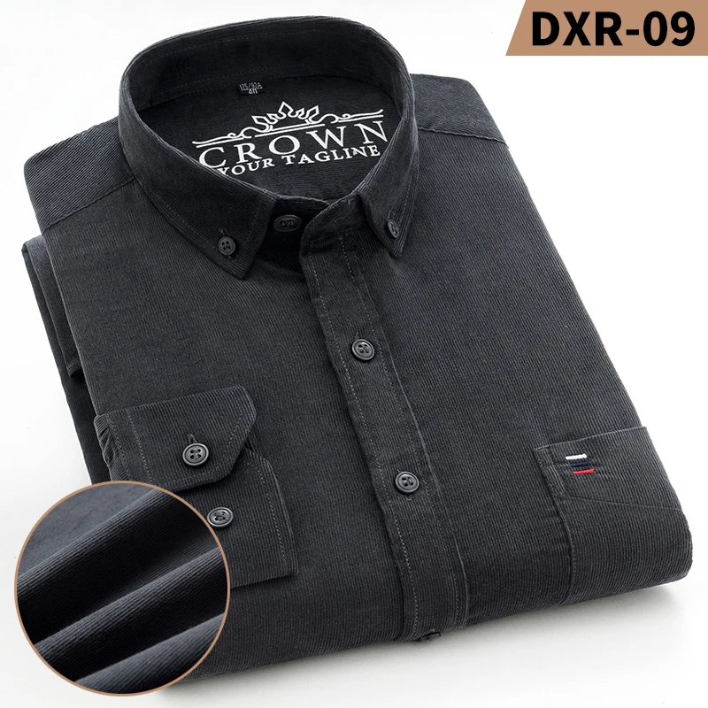 Spring and Autumn New Pure Cotton Corduroy Men\'s Shirts Large Size Fashion Casual Solid Color Long Sleeve Clothing Youth Tops