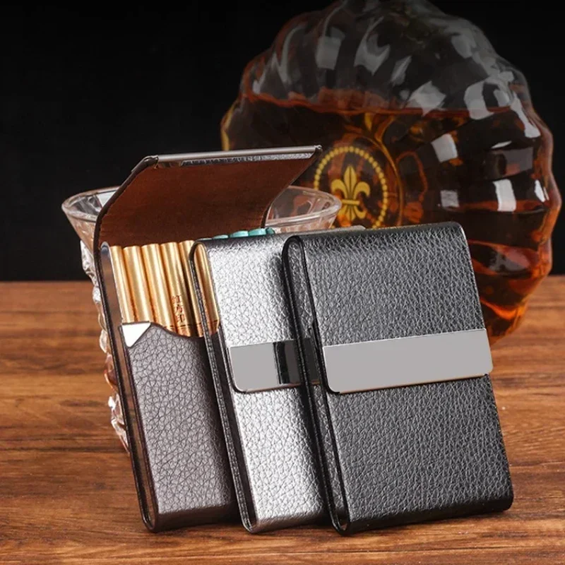 

Postcard Box for Men Business Multifunction Card Holder Case PU Leather Metal Pocket Holder with Magnetic Shut Cigarette Case