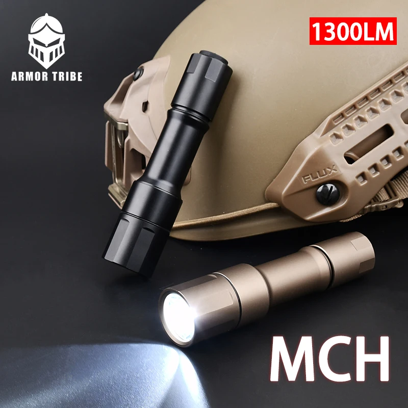 Tactical Micro MCH Flashlight Clou 1300 Lumen Handheld Helmet Support Weapon Scout Light LED Portable Torch Outdoor Fit 20mm Rai