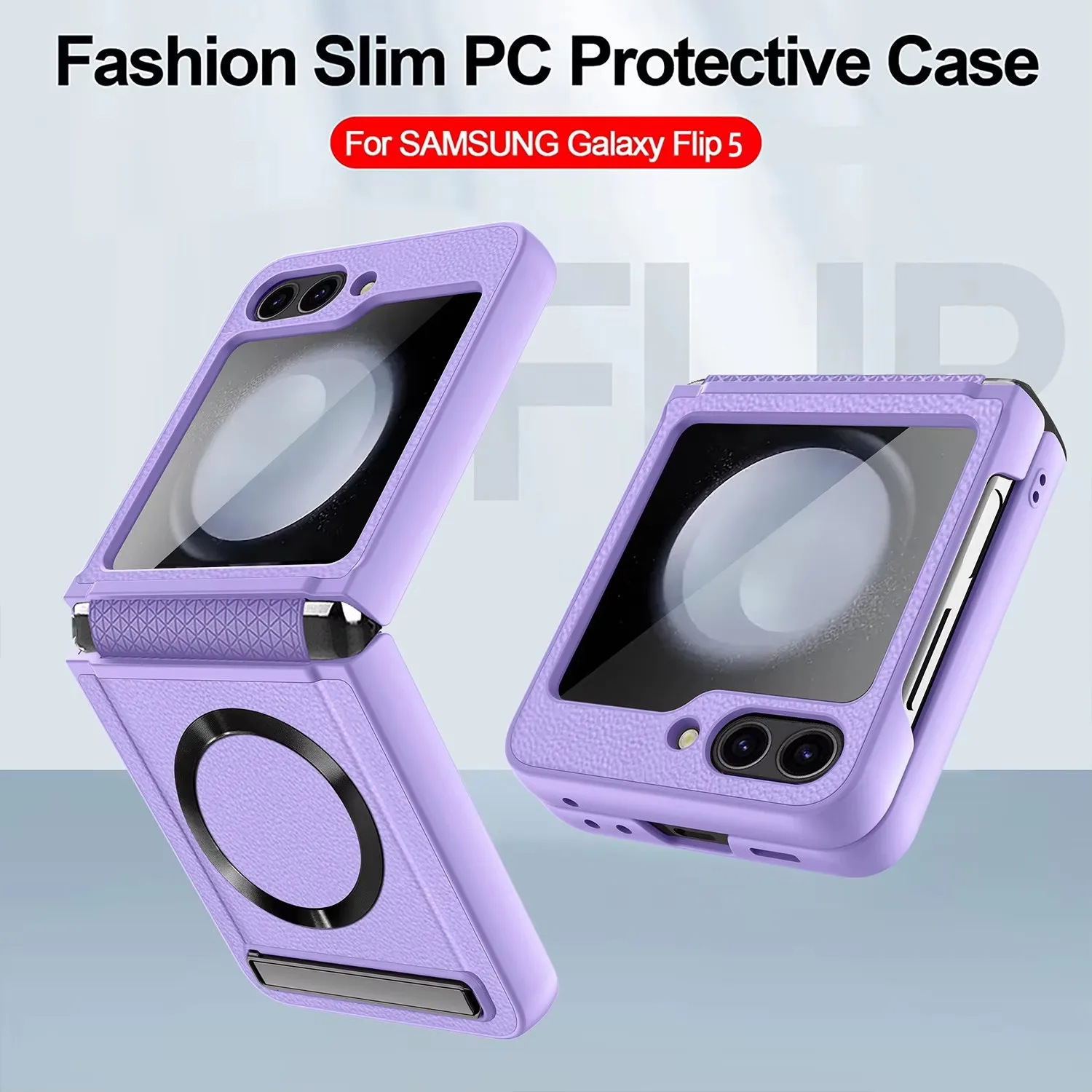 Lychee Leather Texture Full Coverage For Samsung Z Flip7/6/5/4/3 Case Stand Magnetic Charging Shell Screen Protective Cover