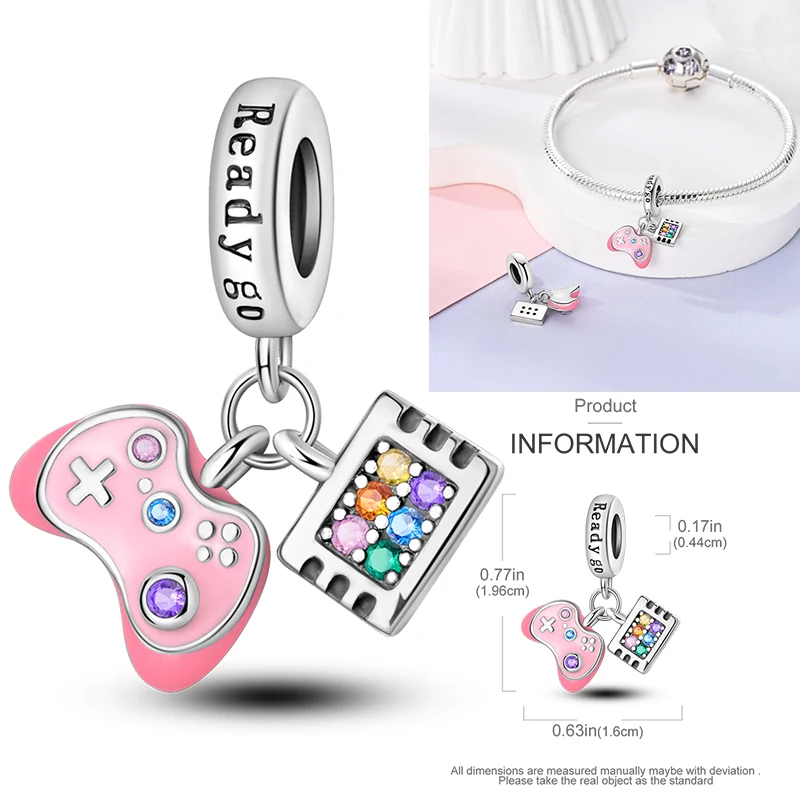 Heiße romantische Musik-Enthusiasten aus 925er-Sterlingsilber, rote Gitarre, MP3-Anhänger, Kopfhörer, Perlen, Original-Passform für Frauen, DIY-Schmuck-Charms – Detail 7