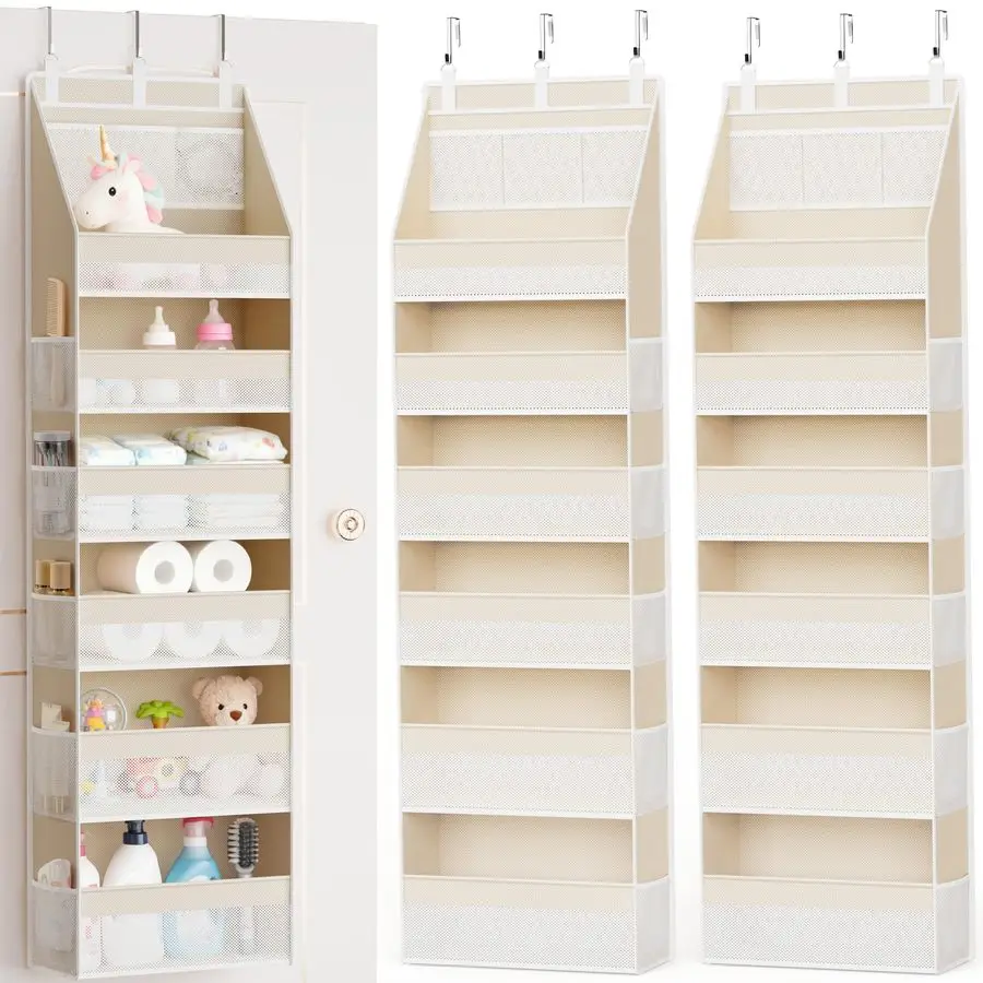 

2 Pack Over the Door Organizer, 6Shelf Closet Hanging Storage with 13 Mesh Pockets, 55lbs Capacity Behind the Door Storage for B