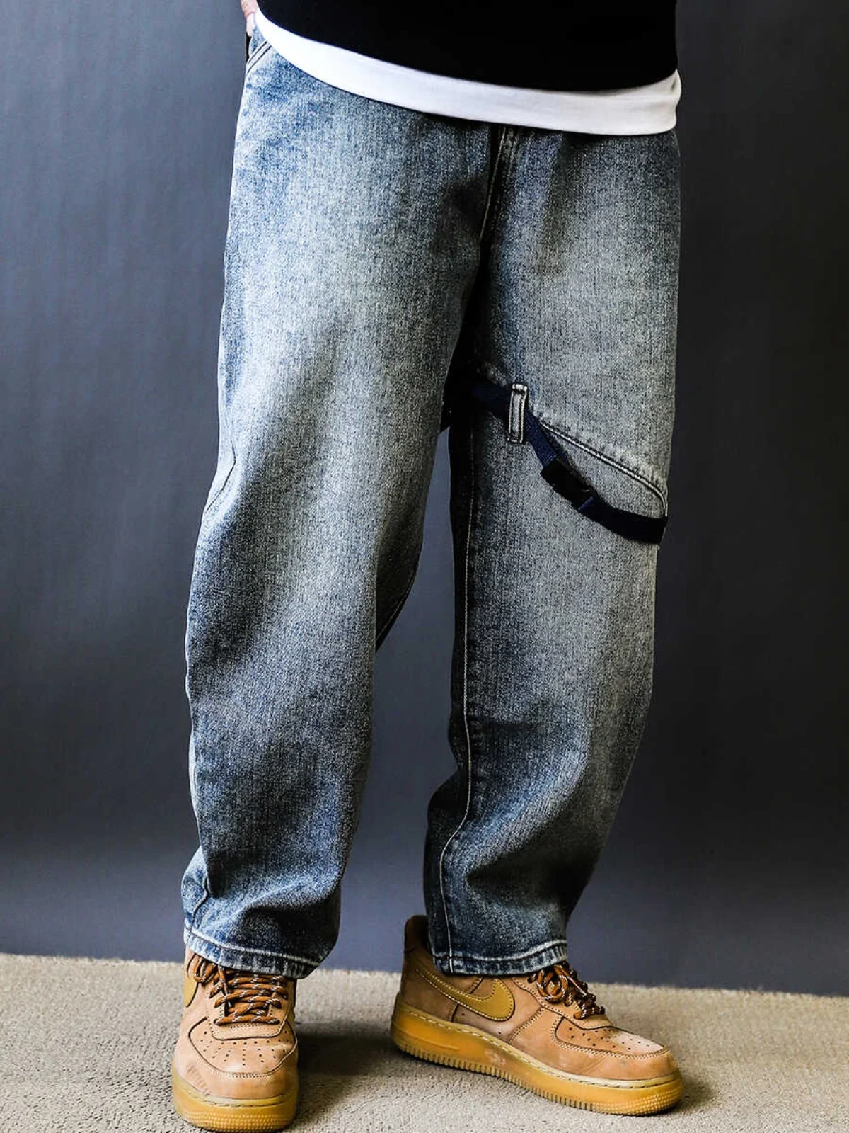 

Trendy Loose Straight Leg Men's Jeans American Retro Distred High Street Casual Long Trousers Autumn 2024 New Arrival