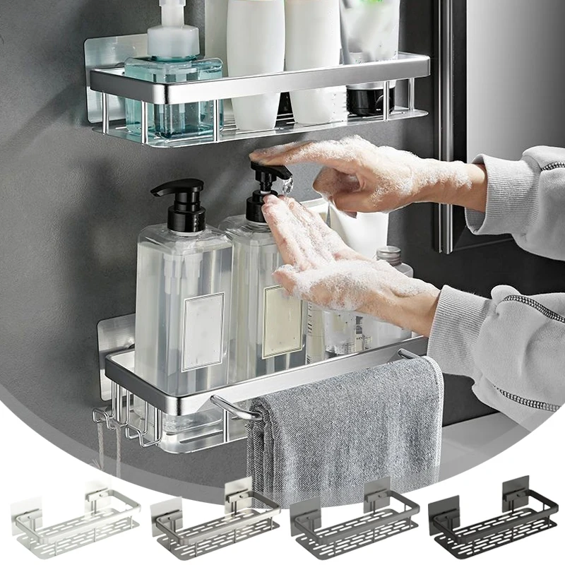 

1PC/2PCS Wall Hanging Corner Rectangular Rack Bathroom Shelf Towel Rack Shelves Wall Shower Shampoo Racks No Drill Shelf Tripod