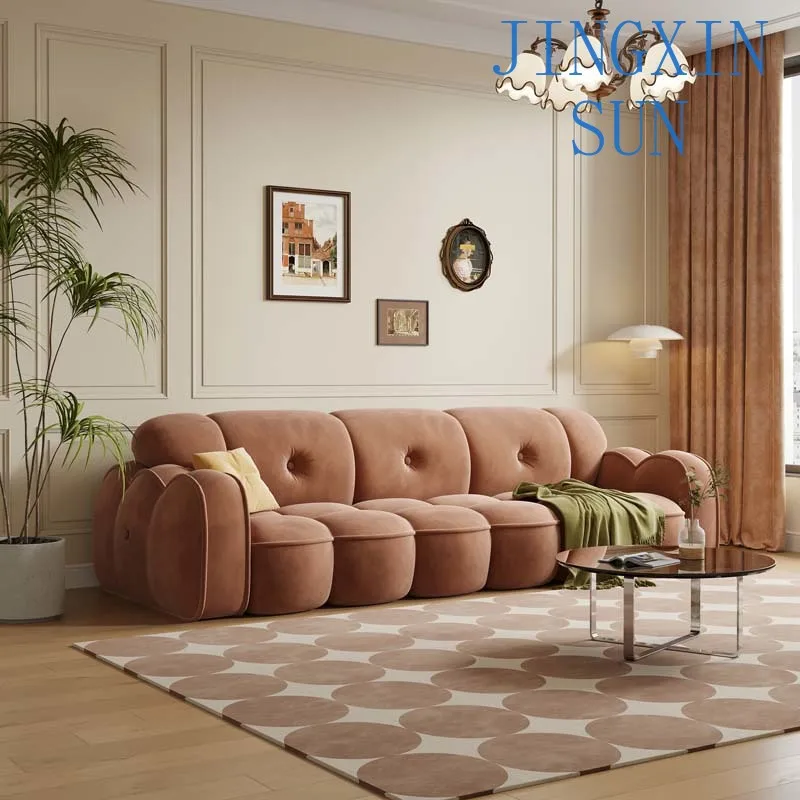 cat scratching cloth living room small apartment, brown retro marshmallow, cloud flannel Internet celebrity medieval sofa