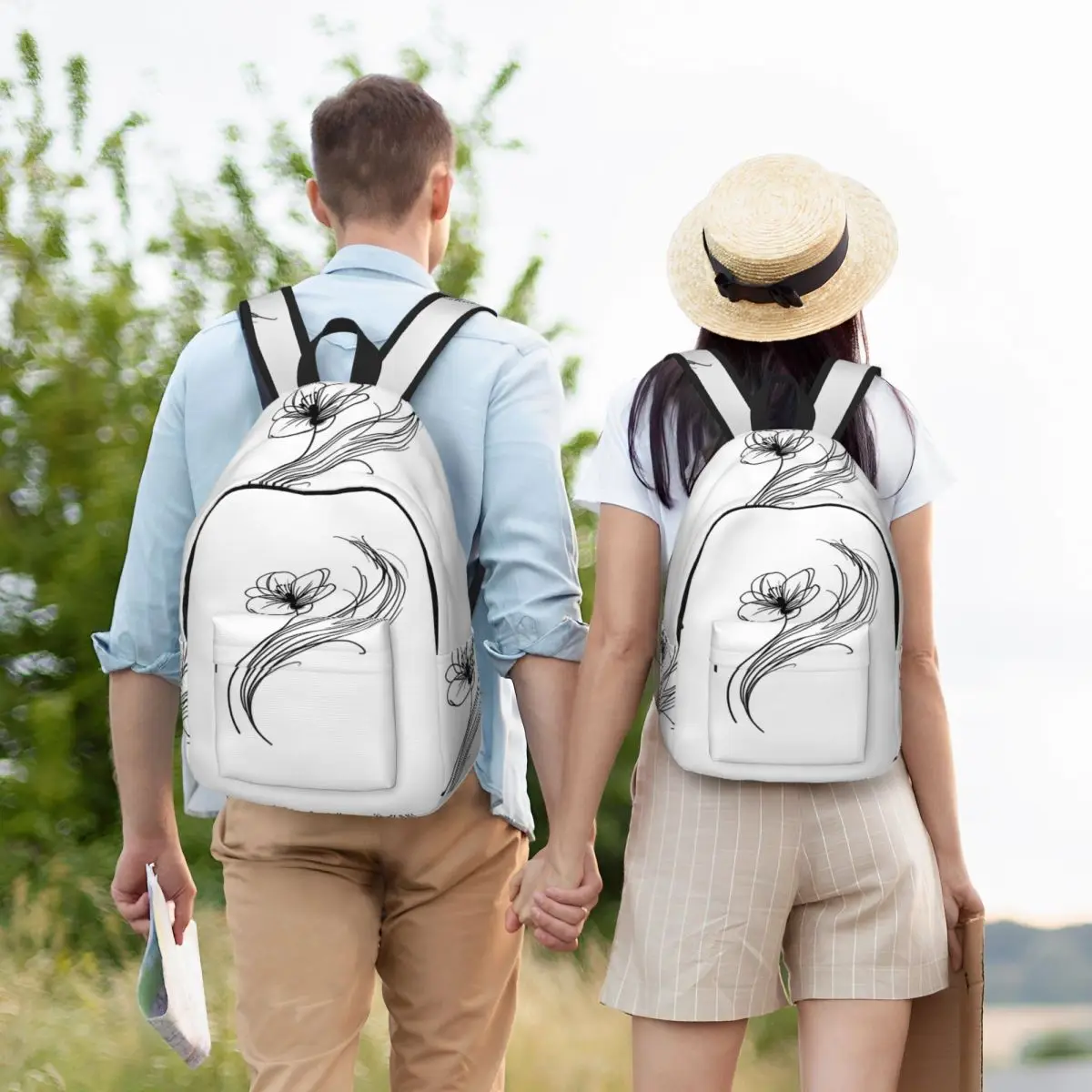 

Black Cosmos Flower Sketch Backpack Student BookBag Children School Bag Computer Shoulder Bags for Men Women